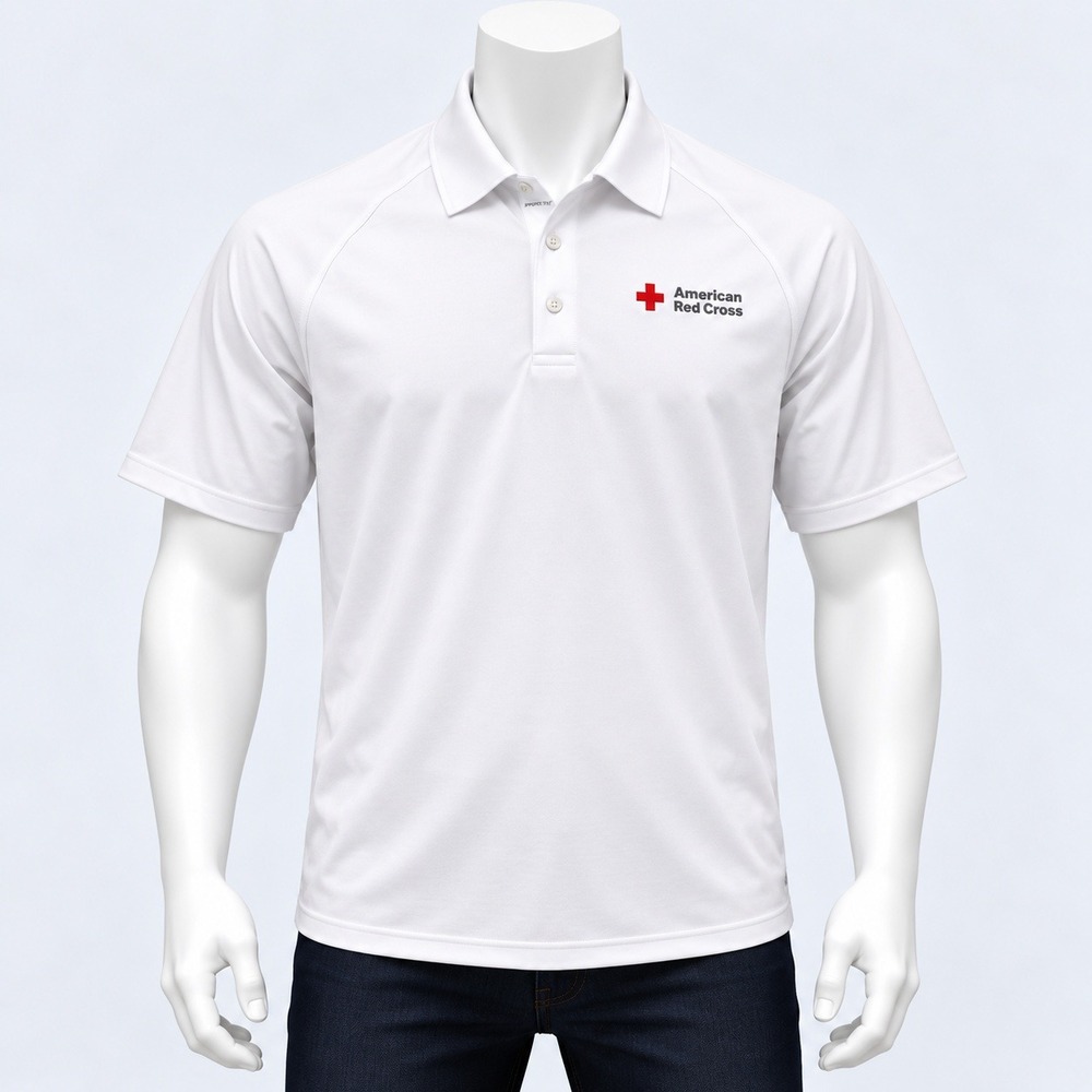 Sport-Tek Polo Shirt Mens Medium White American Red Cross Embroidered Logo